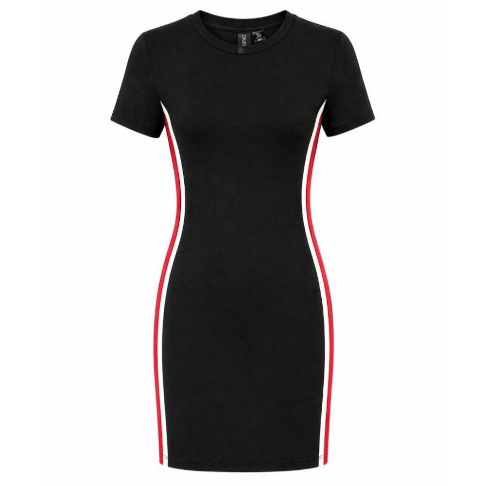 H&M Divided Bodycon Dress Size 4 Ribbed Black Colorblock Red White Stripe Party